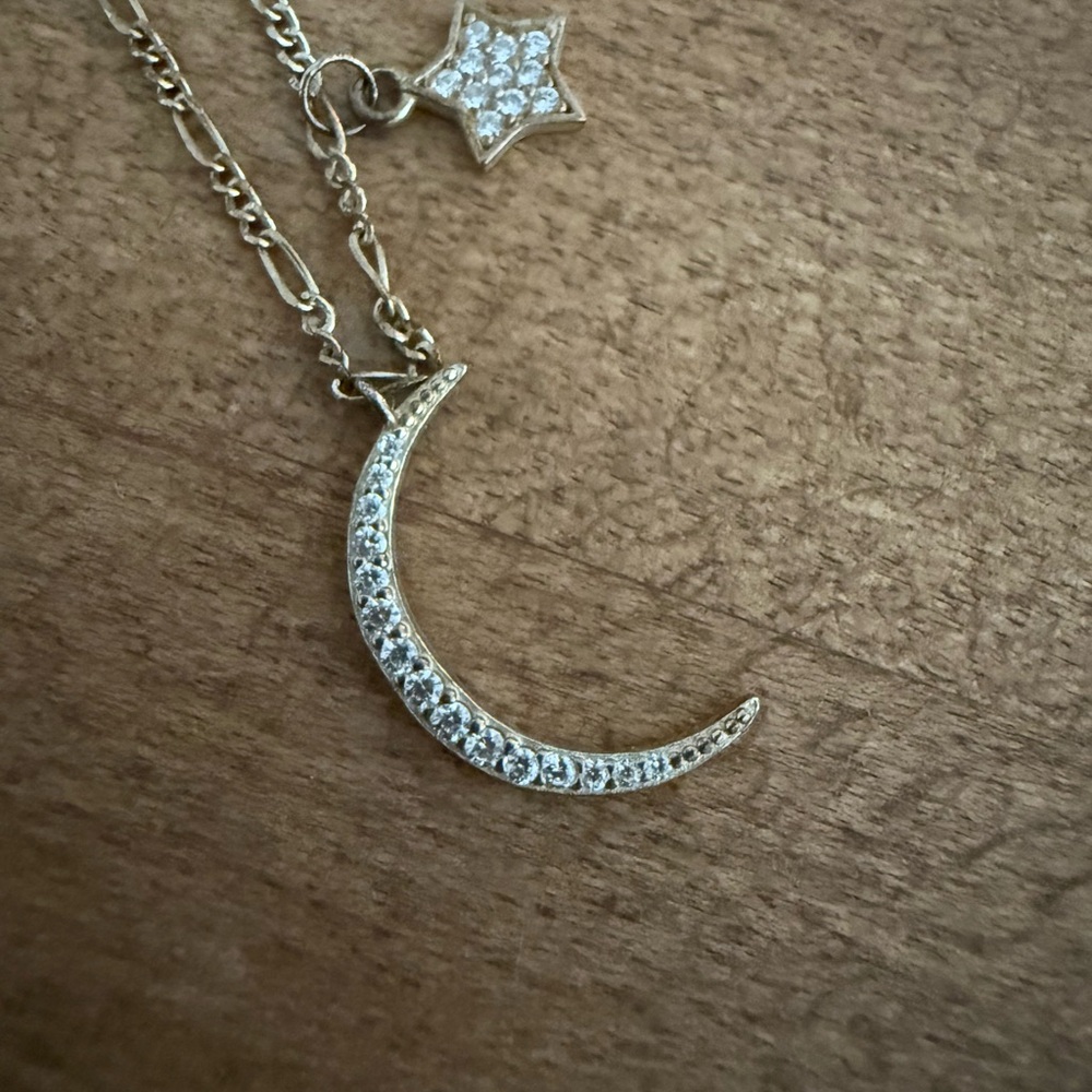 Gold Crescent Moon and Star Necklace